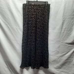 ANN TAYLOR Brown on Brown velvet lettuce hem Fit & Flare maxi skirt 14